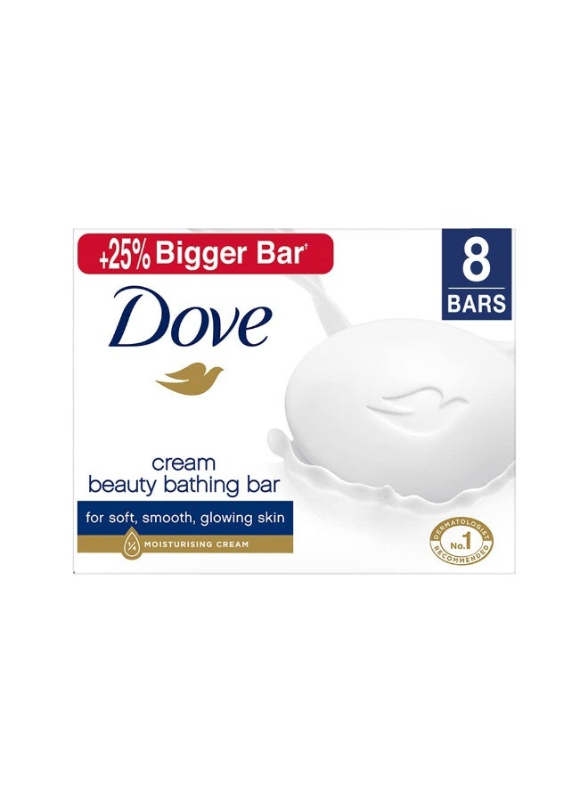Dove Cream Bathing Beauty Bar with 1/4 Moisturising Cream For Soft, Smooth, Glowing Skin, 125 g (Pack of 8), White & Dove Daily Shine Shampoo 340 ml - Image 2